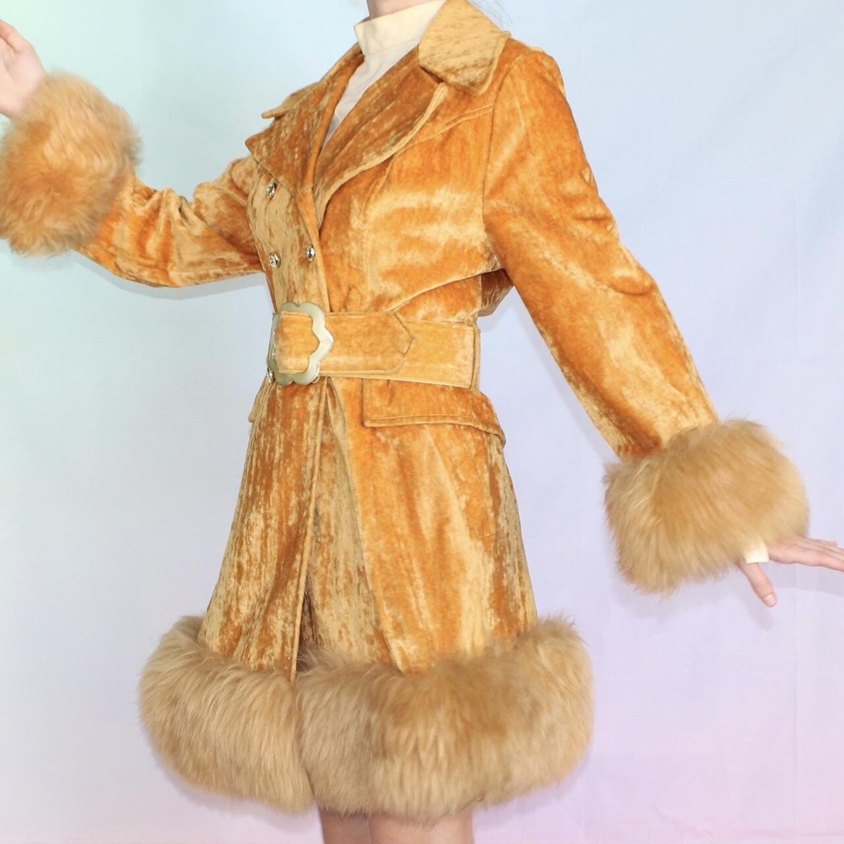 Vintage 70s Penny Lane Velvet Faux Fur Coat | eBay