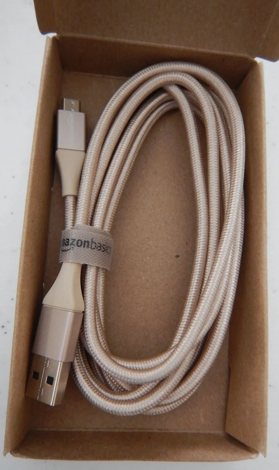 Amazon Basics Double Braided Nylon USB 2.0 A to Micro B Charger Cable  6 Ft Gold - Image 4 of 4