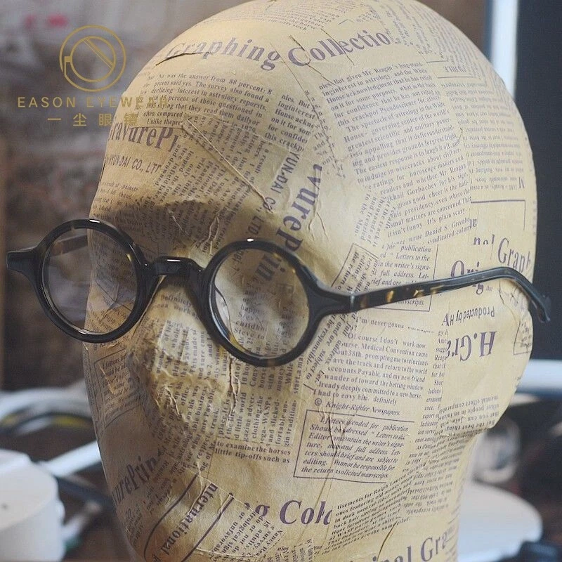 Marco de gafas redondo de acetato sólido para hombre retro tortuga lentes circulares Foto 3 de 4