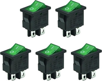 5Pcs Green Illuminated Snap In Rocker Switch DPST ON Off Power Toggle Switch 4