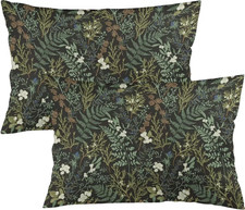Botanical Print Floral Throw Pillow Covers Set of 2 Queen Size Black Sage Green