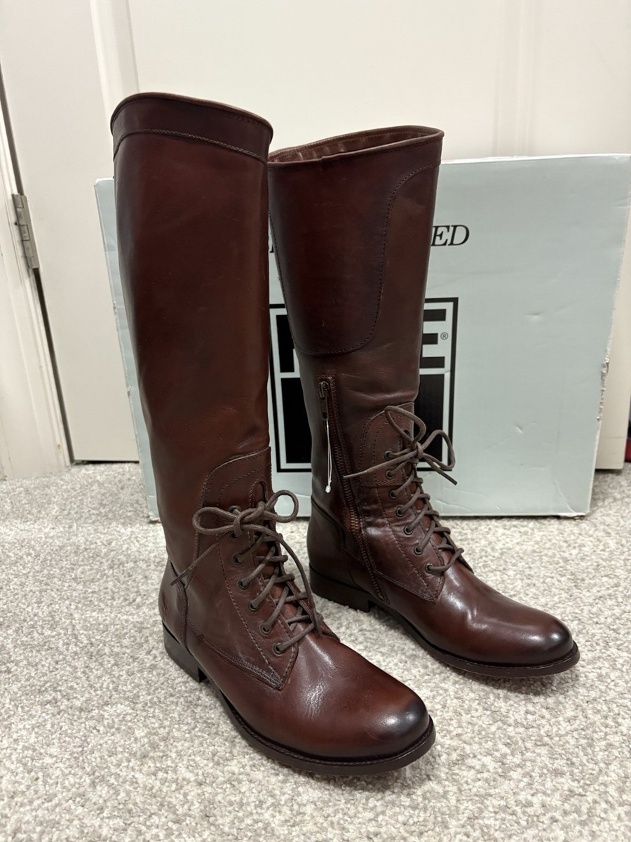 Frye Melissa Lace Up Riding Boots 6.5 Equestrian Brown Leather