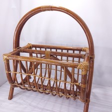 Bentwood Bamboo Wicker Rattan Magazine Record Rack Wood Vintage MCM Boho