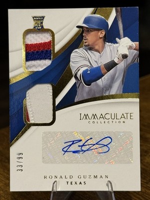 Ronald Guzman /99 2018 Panini Immaculate Auto Rookie Patch Relic Rangers