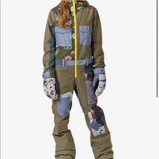 L.A.M.B x BURTON Denim Print Snowsuit One piece Ski Board Size XL Gwen Stefani