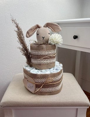 Boho Windeltorte mit Schmusetuch, Neutrale Windeltorte, Babygeschenk 