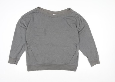Fabletics Damen Pullover Sweatshirt grau V-Ausschnitt Größe S