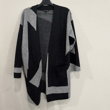 Eileen Fisher Merino Wool Sweater Cardigan Contrast Grey Black Size XS