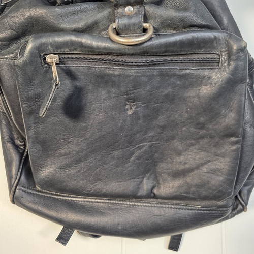 FRYE Black Leather Backpack Drawstring Flap Closure - Picture 2 of 11