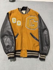 Vintage Delong Wool/Leather Varsity Jacket Large Button Lined Patches Streaks