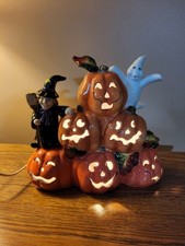 Light Up Pacific Rim Halloween Jack-O-Lantern Stack With Witch  Ghost EUC