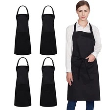100% Cotton Kitchen Aprons 4 Pack Adjustable Bib Apron for Women Men Black
