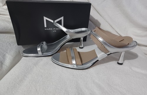 NIB Marc Fisher Alonde Heeled Slide Sandal Size 7.5M In Silver - Picture 7 of 11