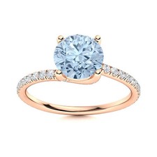 Womens day Sale 925 Silver Aquamarine Stone Prong Solitaire with Accents Ring