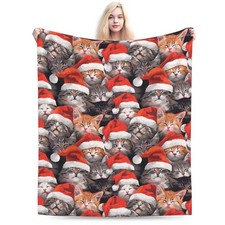 Christmas Cat Blanket Gifts for Women Girls Kids Cat Lovers Kitten Flannel Bl...