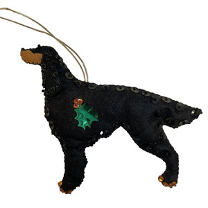Gordon Setter Dog Ornament Felt Sequin Decoration CHRISTMAS Holly Berry Bauble