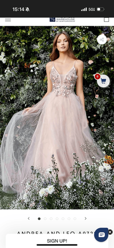 Andrea and Leo A0721 Dress Blush Size 6 Prom Occasion Jewel Barbie Plunge Neck N - Picture 2 of 10