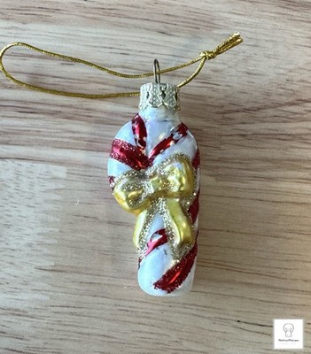 VINTAGE AMERI-CHRISTMAS TREE ORNAMENT BLOWN GLASS CANDY CANE  RED WHITE