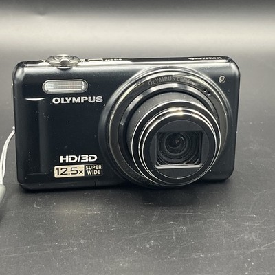 Olympus VR-330 14MP Black Digital Camera 2 Batteries Charger Case AV Cord Guide
