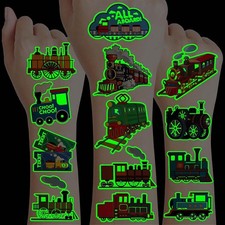 Neon Luminous Glow in the Dark Train Temporary Tattoos Stickers for Kids Boys Gi