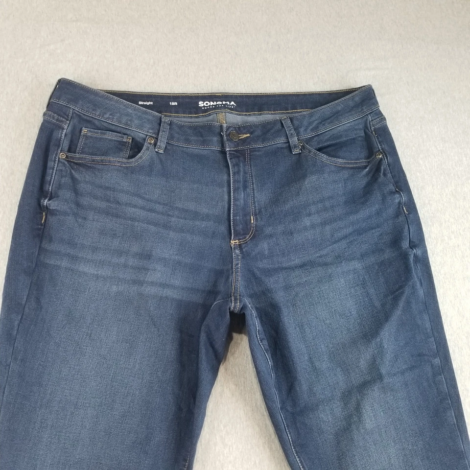 Sonoma Jeans Women's Sz 18R Straight Fit Stretch Mat. Dark Wash Normcore Stylish - Image 2 of 4