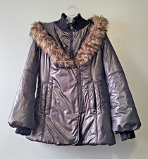 Allabee Women's Medium Black Puffer Winter Coat Faux Fur Trim Hooded Jacket