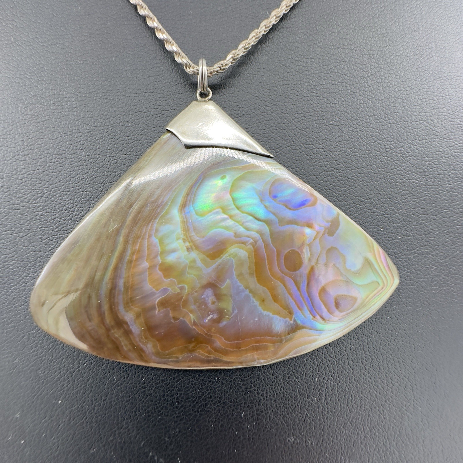 Sterling Silver 925 Italy Abalone Mother Of Pearl Pendant Necklace 18”