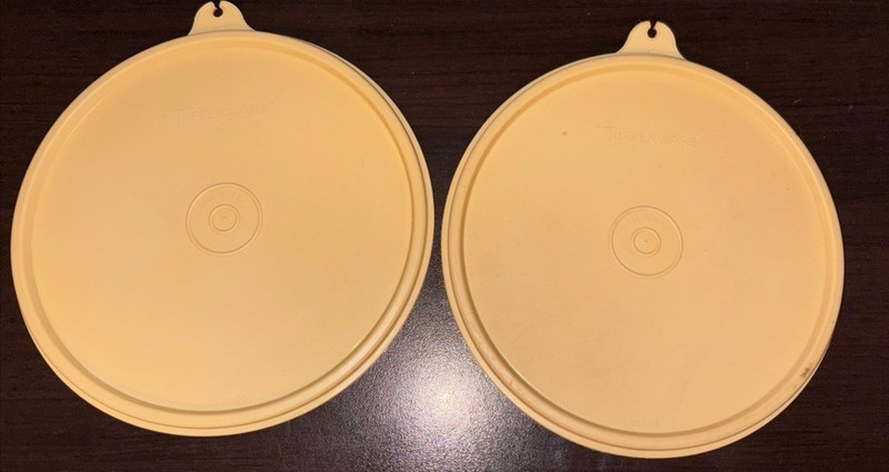 Lot Of 2 Tupperware  #238 Round Beige Replacement Lid  Tab B