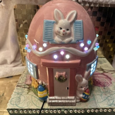Mr Cottontail Easter Egg House Light Up Ceramic 10in Beautiful Easter Decor