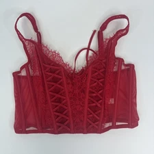 Victoria Secret Dream Angels Unlined Lace-Up Corset Top Red Size Medium New