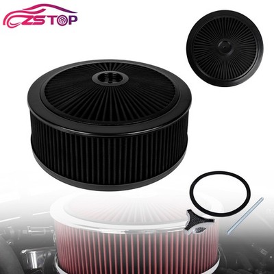 Black 14'' x 5'' Round Deep Dish Air Cleaner Kit + Washable Filter w/ Chrome Lid
