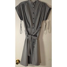 Calvin Klein Black White Gingham Mock Neck Belted Shirt Dress CD5Q2BW4 Size 10