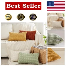 Elegant Striped Corduroy Throw Pillow Covers - Set of 4, 12x20 Inches