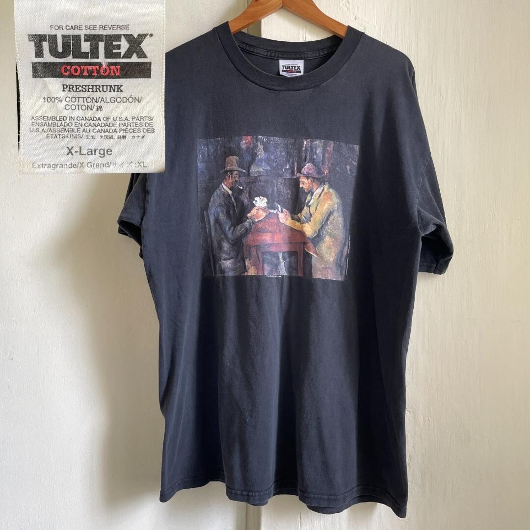 1572] T-shirt People Who Play Cards Paul Cezanne Art 90s XL Black 