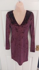 Primark UK 10 Purple Velvet Look Mini Dress Long Sleeve Vamp Stretchy NWT