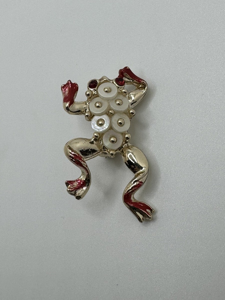 Frog Brooch Jewelry VINTAGE GOLD TONE RED FROG SMALL BROOCH PIN BEADS