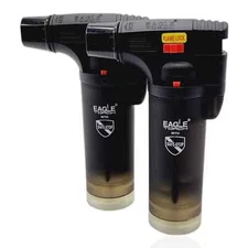 2 PACK Eagle Torch Gun Lighter Butane Refillable Semi Transparent BLACK Tank