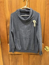 AN ORIGINAL BY WELL WORN COWL NECK SWEATER BLUE JUNIOR LG COW SKULL