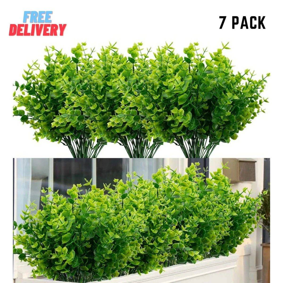 Outdoor Artificial Flowers Plants Shrubs Fake Bushes Plastic Leaves 7 Pack  Decor | eBay