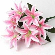 UK 45cm 10Heads Artificial Stargazer Lillies Lily Silk Fake Flower Bouquet Decor