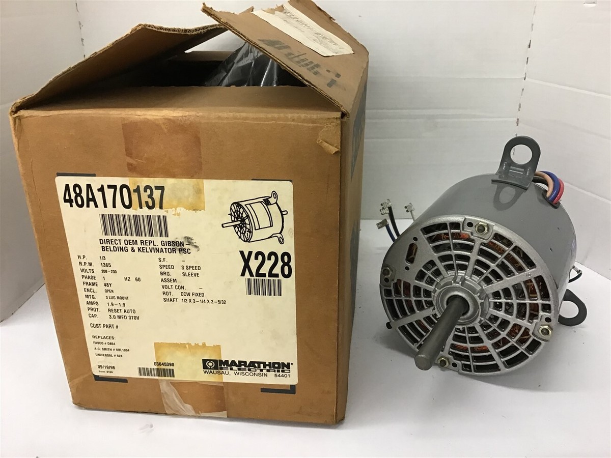 Marathon 48A170137 1/3 HP AC Motor208-230 volts 1365 rpm 48Y Frame