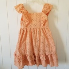 Janie And Jack Size 8 Spring Summer Orange Eyelet Dress Ruffled Cap Sleeves