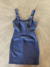 Forever 21 F21 Pinstripe Bodycon Overall Mini Dress Navy Blue Striped Sz S EUC