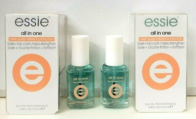 2 pk ESSIE ALL IN ONE 3-WAY GLAZE 0.46 fl oz Base + Top Coat + Helps Strengthen