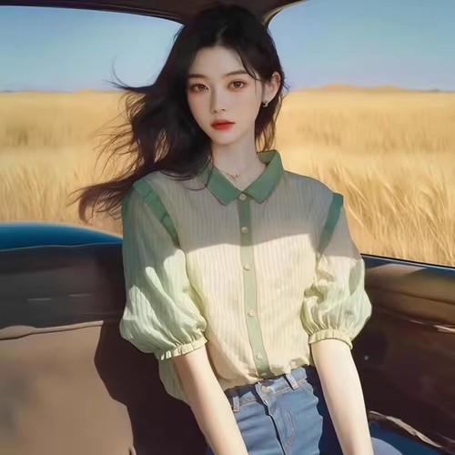 French Women's blouses shirts FASHION Loose Vintage Clothing Long Sleeve tops