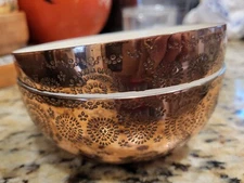 2 x Anthropologie Copper Color Shiny Stainless Steel Engraved Nut Bowl