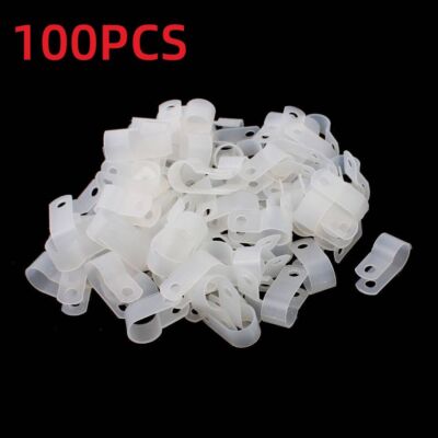 100Pcs Nylon R Type 3/8'' 10.4mm Cable Cord Wire Clamp Clip Fastener White US