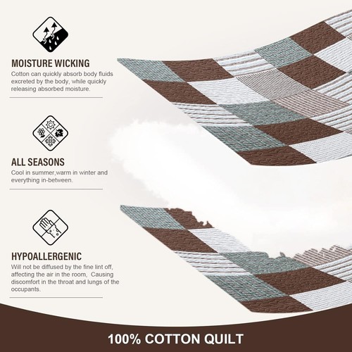 Quilt Set Queen Size, 100% Cotton Queen Queen (90"x98") Brown/Green/White - 第 2/4 張圖片
