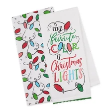 Design Imports DII Favorite Color Christmas Lights Holiday Dishtowel Set 2 NWT
