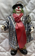 Vtg Clown Ornament Clothtique w/Green Hair,Large Red Tie,Nose